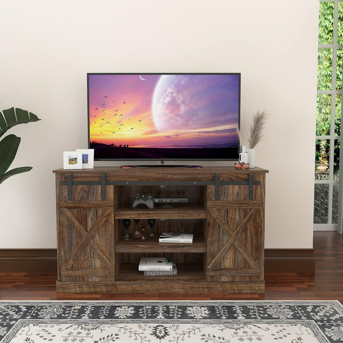 Modern Farmhouse Sliding Barn Door TV Stand up to 60 Inches G51033