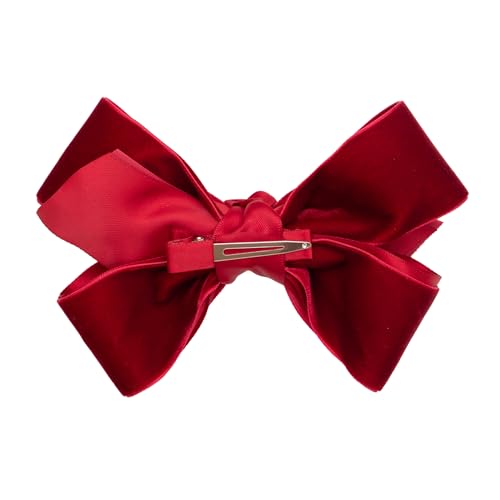 Velvet Hair Bows with a Knot Wrap Center on a Clip, 6 Inch, Red F32821