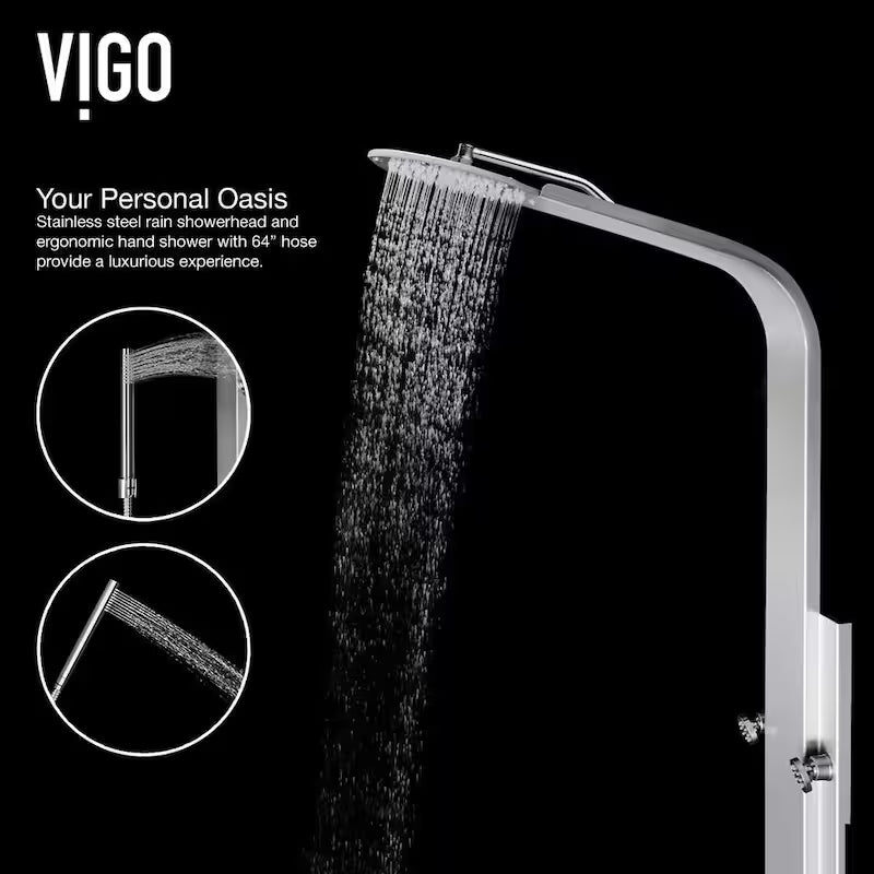 6-Jet Shower Panel System with Rainhead and Hand Shower Wand in Stainless Steel U596