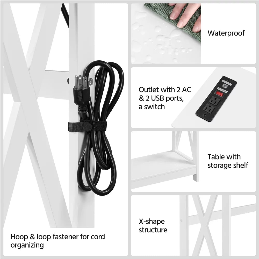 White 2-Tier Wooden Console Table with Power Outlet A4123