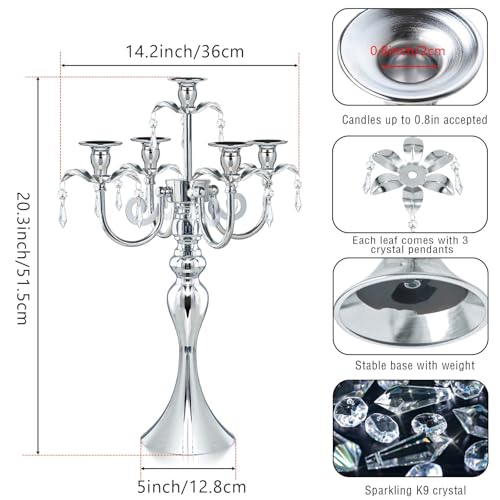 20'' Tall Crystal 5 Arm Candle Holders Set of 4 Black N492361