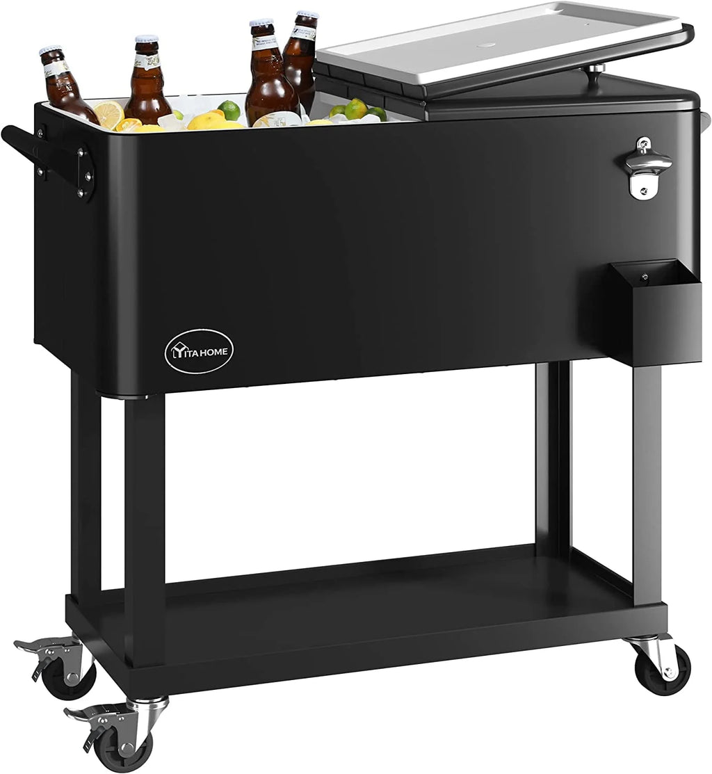 80 Quart Rolling Cooler Cart with Wheels D699354
