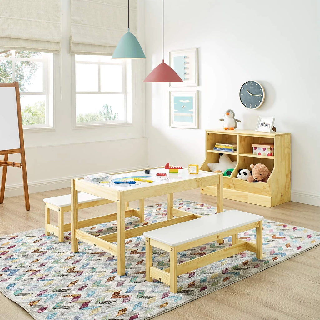 Wooden 3 In 1 Kids Play Table and Bench Chair Set F539570