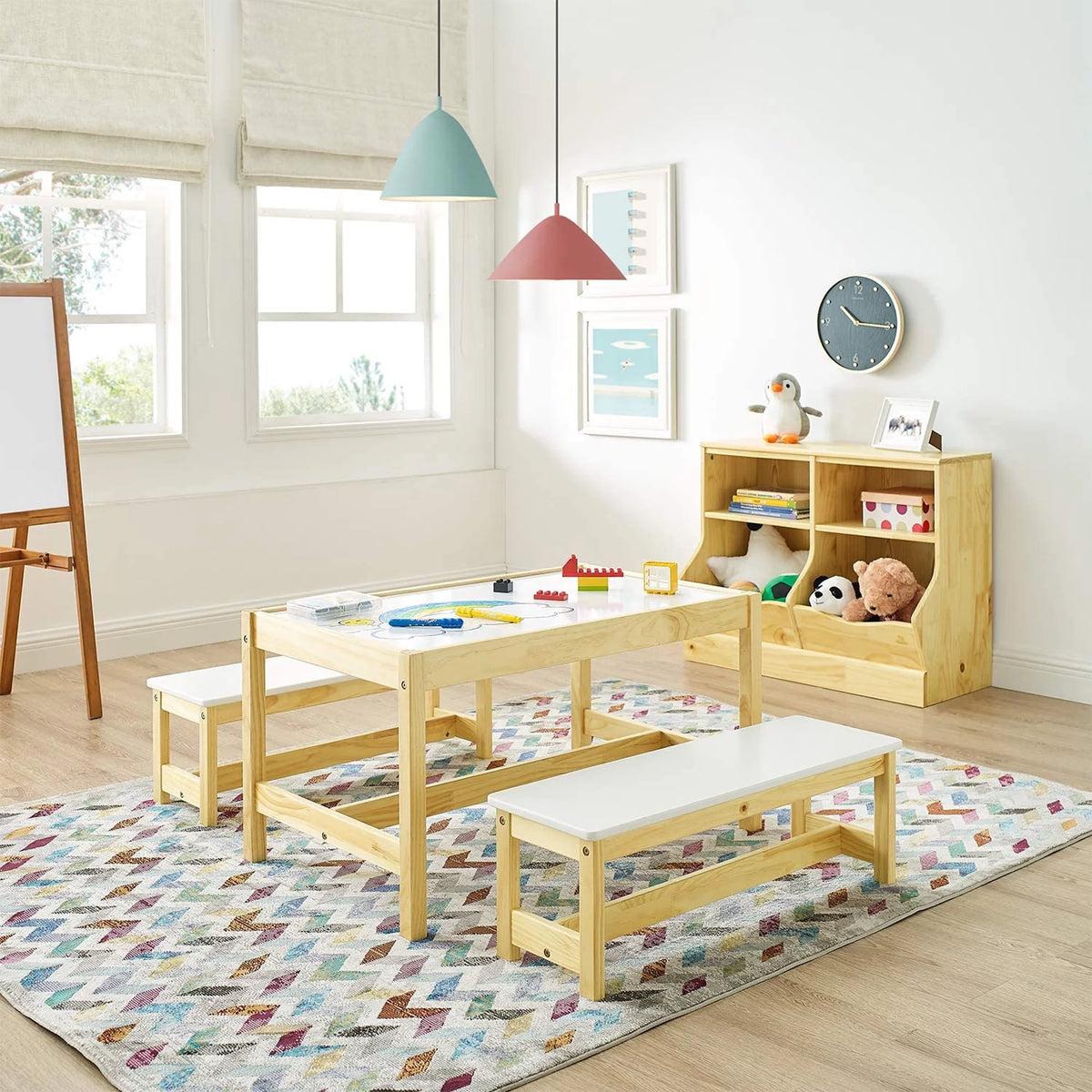 Wooden 3 In 1 Kids Play Table and Bench Chair Set F539570