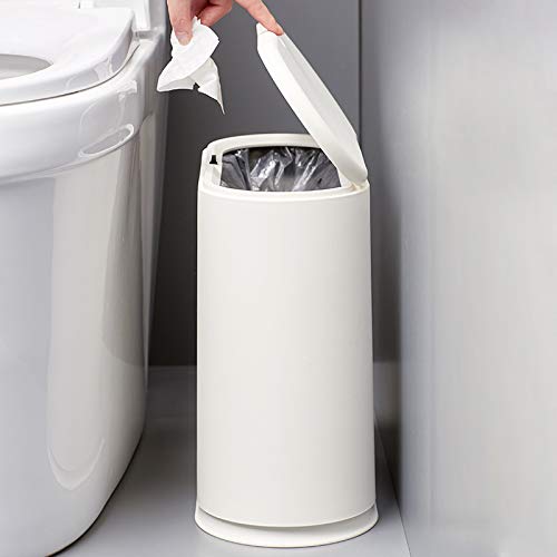12 Liter White Plastic Trash Can with Press Top Lid F220727