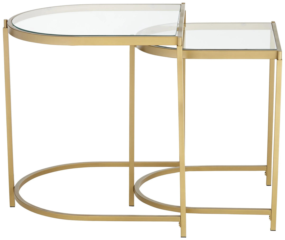 Modern Metal Nesting Tables Set of 2 Gold Clear Tempered Glass T8380