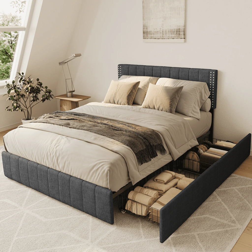 Full Bed Frame with 4 Storage Drawers Q9534