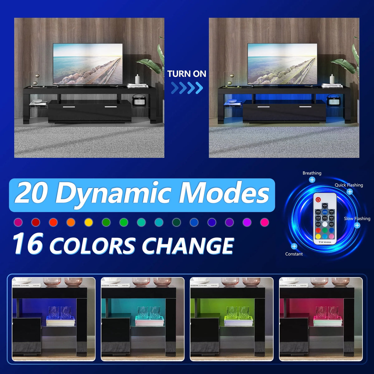 White High Gloss TV Stand with Storage Shelves A983947