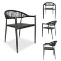Black 4 Pcs Stackable Aluminum Rattan Patio Dining Chairs with Arms P48209