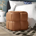 Tan Faux Leather Square Cube Ottoman L981