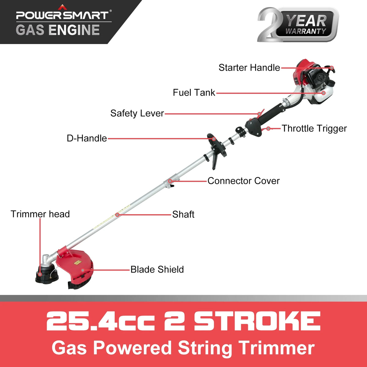 2-Cycle 25.4cc Straight Shaft Gas String Trimmer and Brush Cutter P433