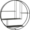 Round Metal Wall Shelf, 4 Levels, Black Iron, 29 Inches Diameter R358