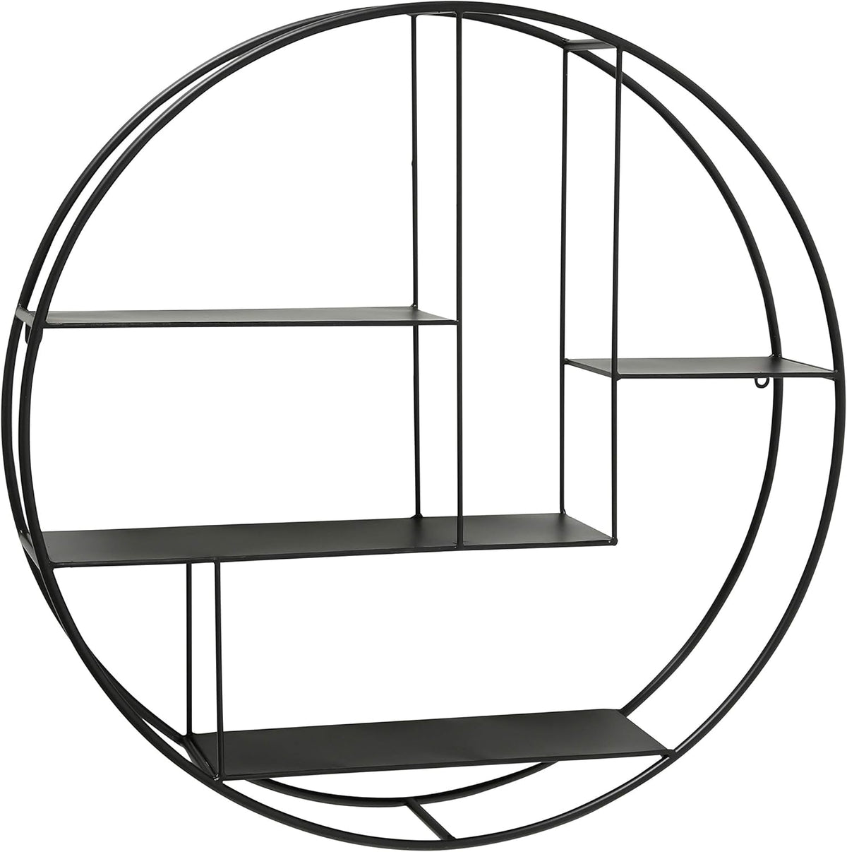 Round Metal Wall Shelf, 4 Levels, Black Iron, 29 Inches Diameter R358