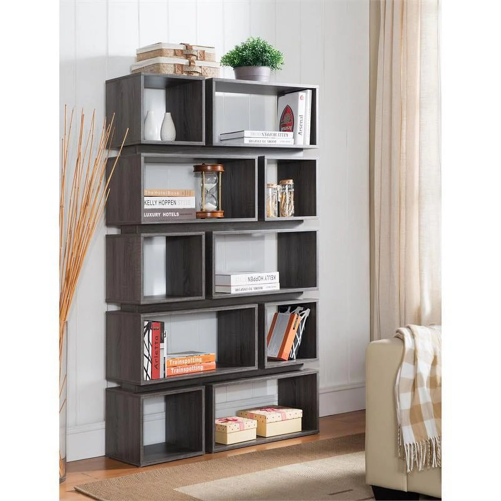 Distressed Gray Wood Geometric Bookcase H456343