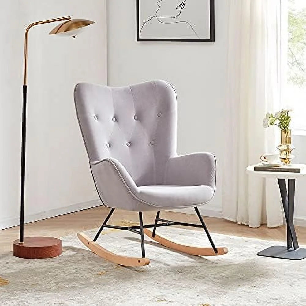 Gray Velvet Upholstered Rocking Chair K2170
