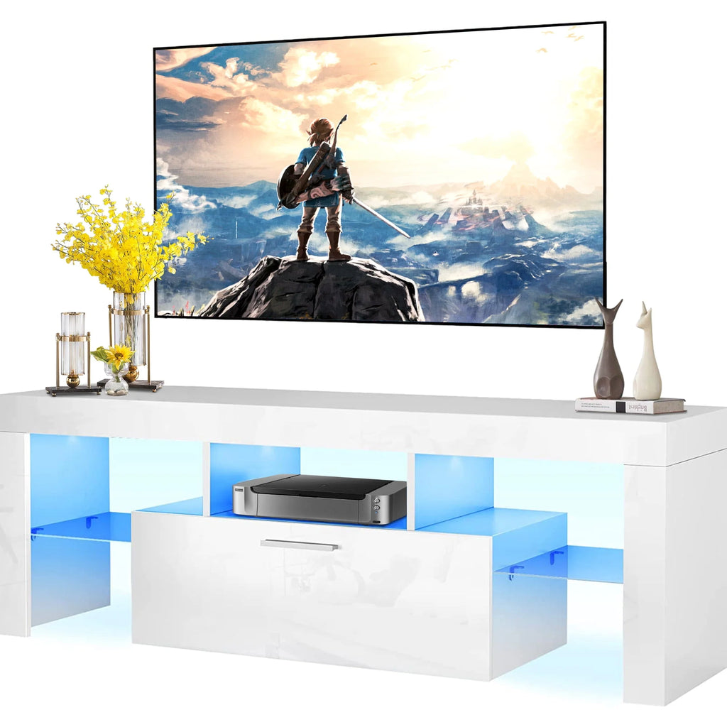 White High Gloss TV Stand with Storage Shelves A983947