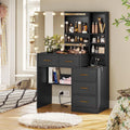 Black Vanity Table with Sliding Mirror and LED Lights J56592