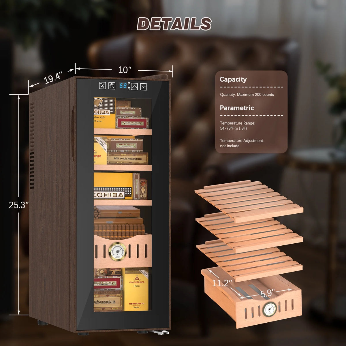 35L Electric Cigar Humidor with Cooling & Humidity Control T72563