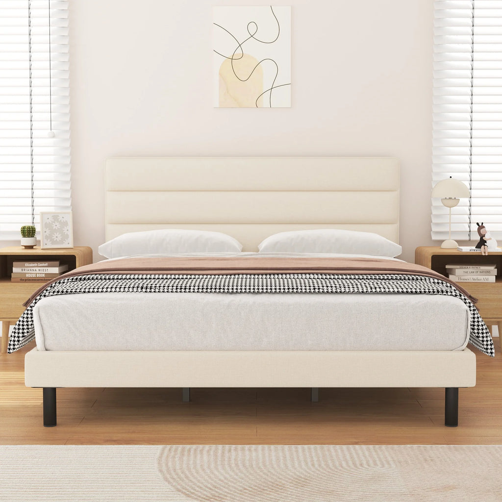 King Size Wingback Fabric Upholstered Platform Bed Frame F536418