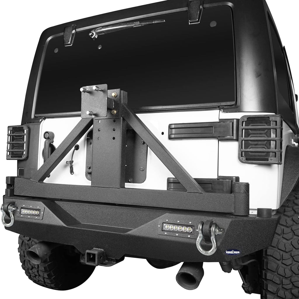 Rear Bumper with Spare Tire Carrier & Receiver Hitch & 2x LED Floodlights O1996