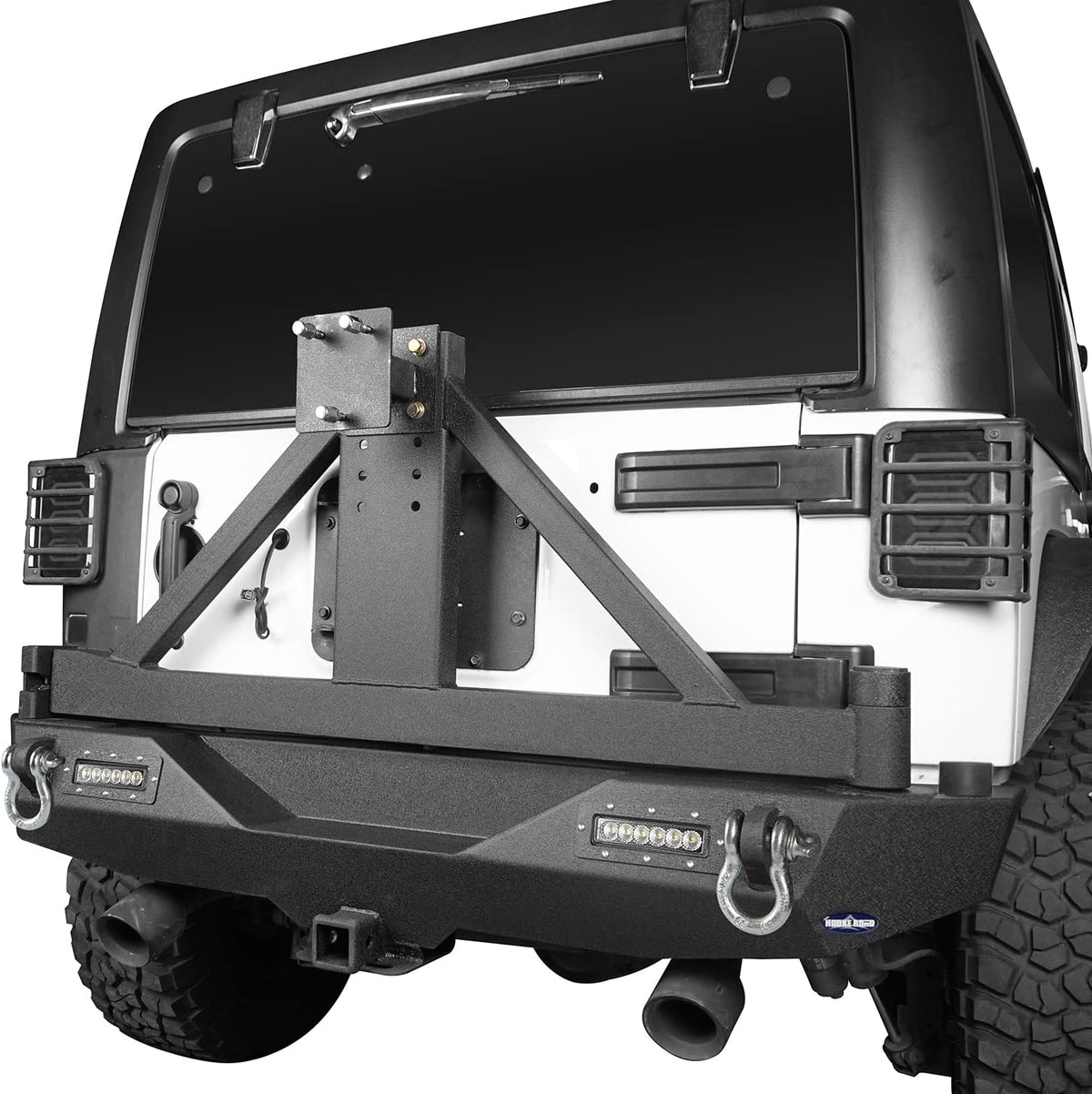 Rear Bumper with Spare Tire Carrier & Receiver Hitch & 2x LED Floodlights O1996