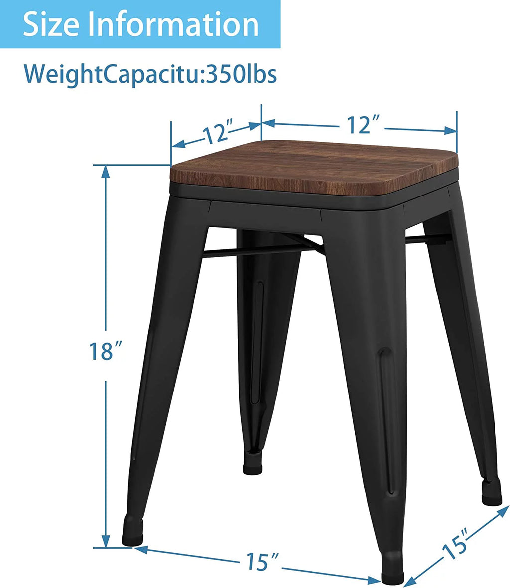 18 inch Black Metal Stackable Stools Set of 4 S490