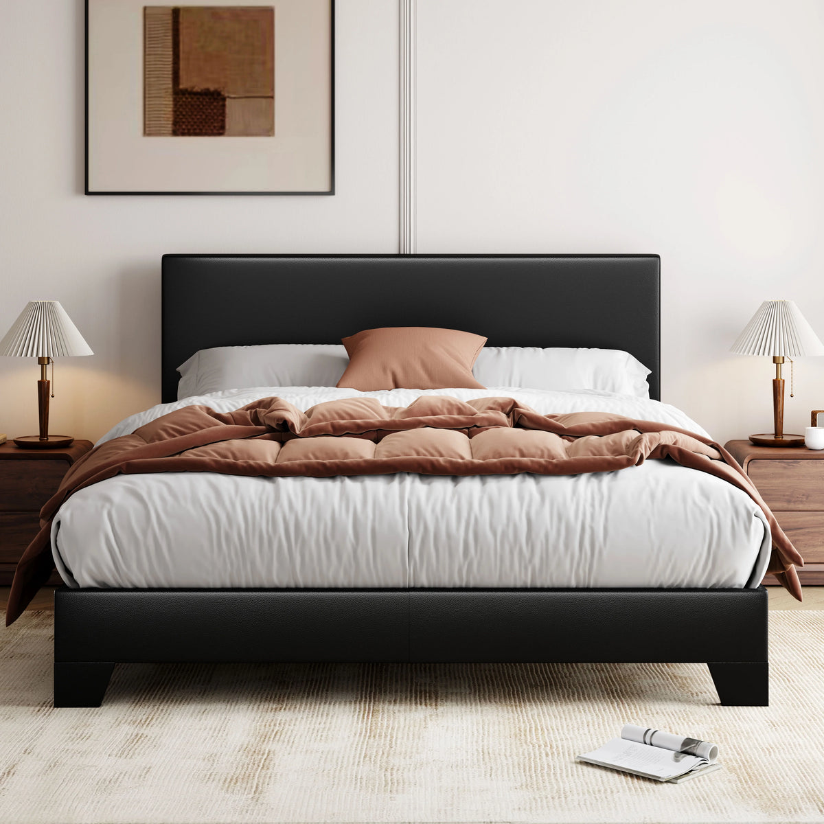 Queen Size Platform Bed with Adjustable Leather Headboard M579196