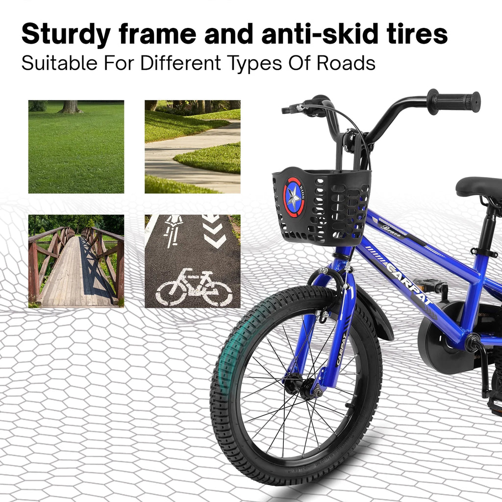 14 Inch Kids Bike with Training Wheels and Basket, White E27474