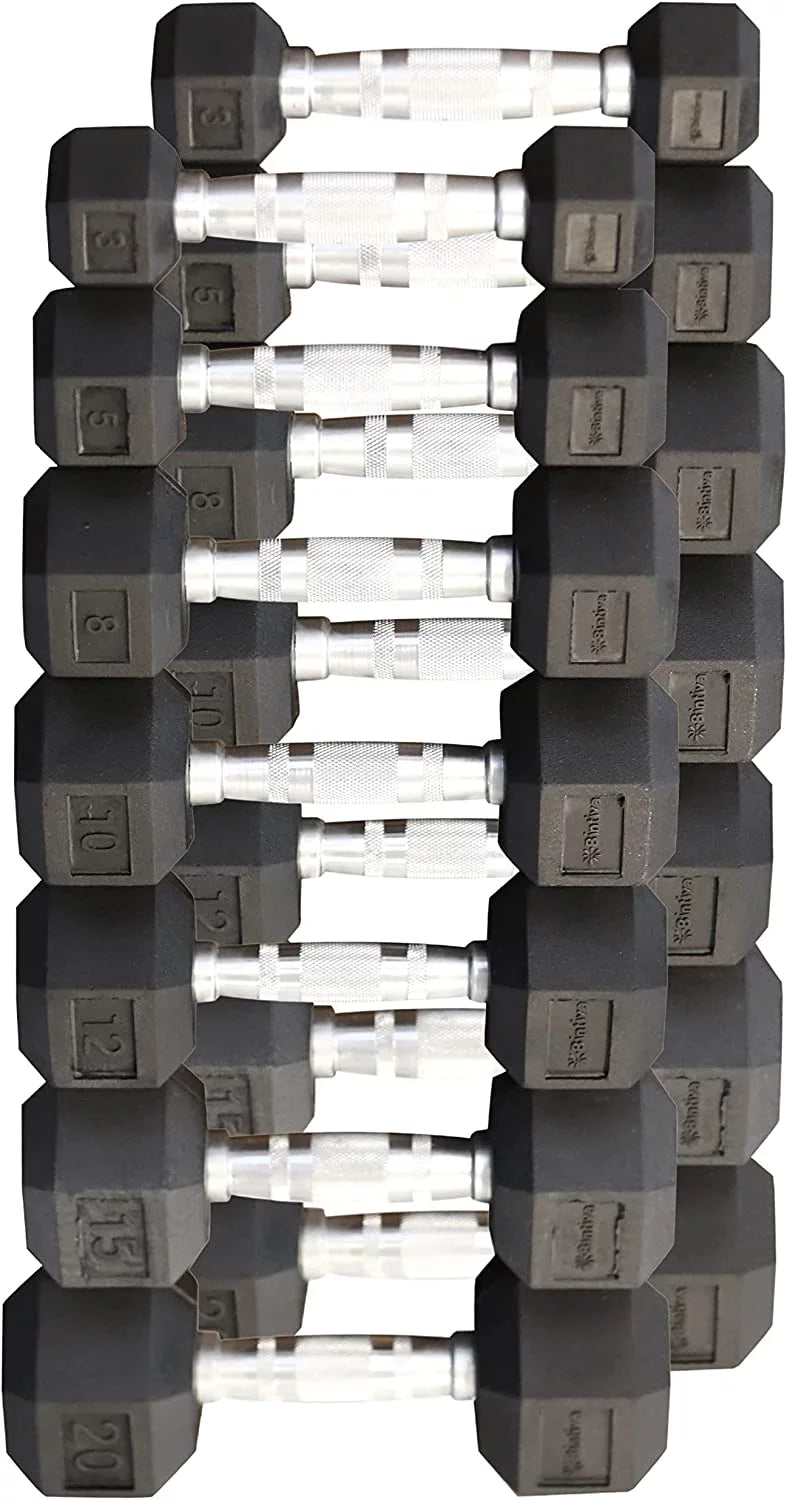 Rubber Coated Hexagon Dumbbells Pairs H100789