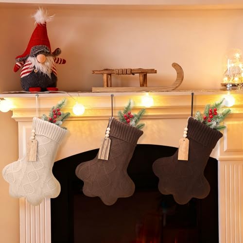 3 Pack 6 inch Knitted Christmas Stockings with Tag S59387