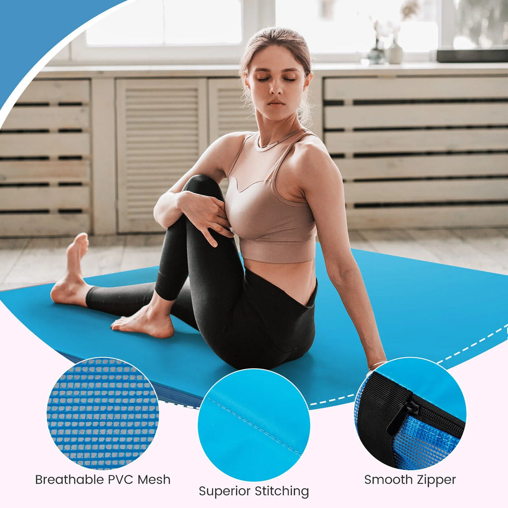 Blue 4'x4'x4'' Bi-Folding Gymnastic Tumbling Mat with Handles A873