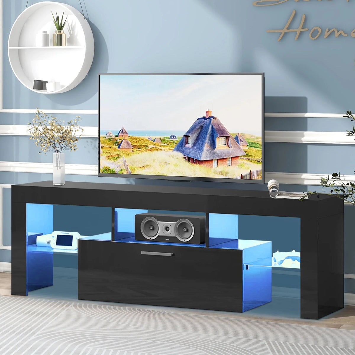 White High Gloss TV Stand with Storage Shelves A983947