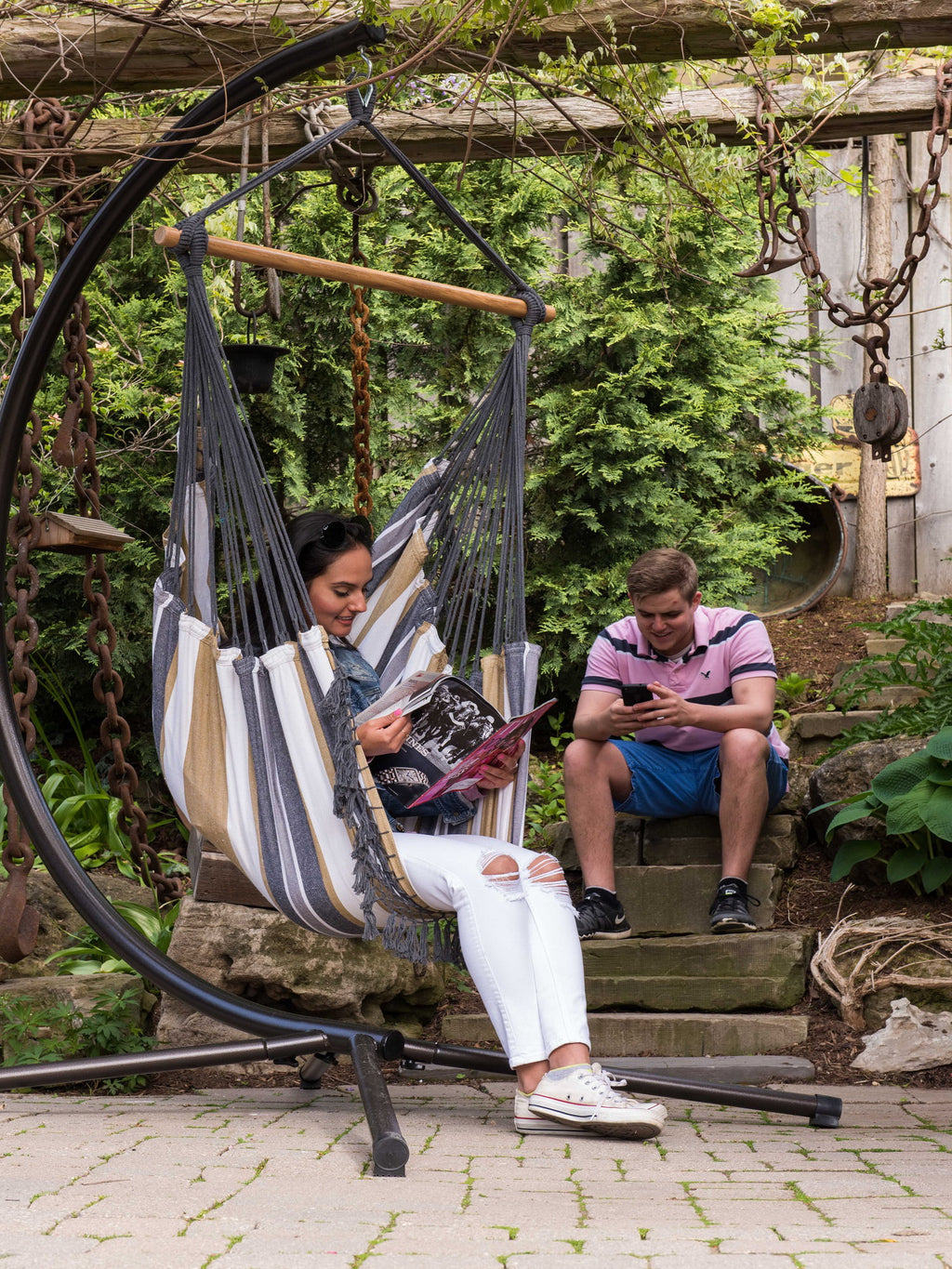 Grey Hammock Chair with Hanging Bar N9134