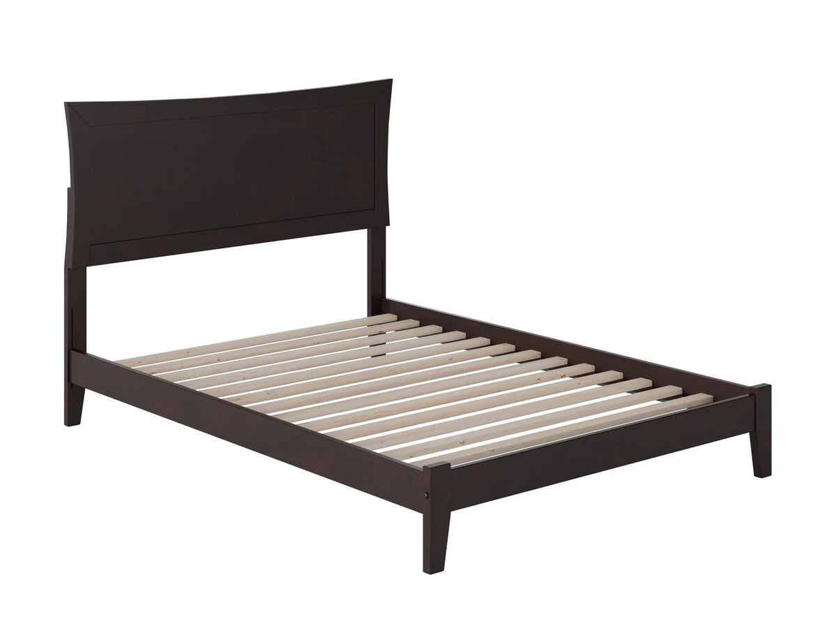 Full Low Profile Wood Platform Bed Frame with Panel Headboard A44427
