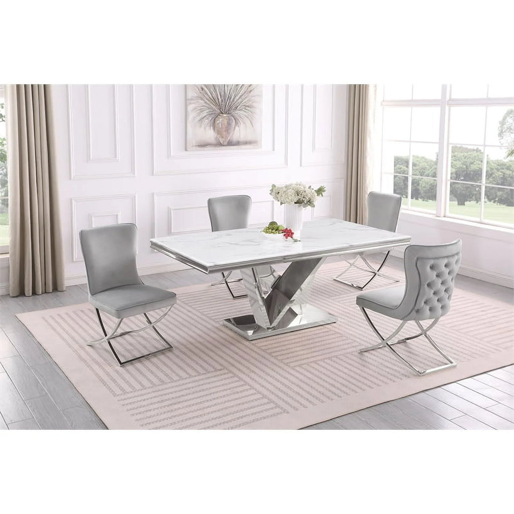 Silver Faux Marble Pedestal Dining Table A122887