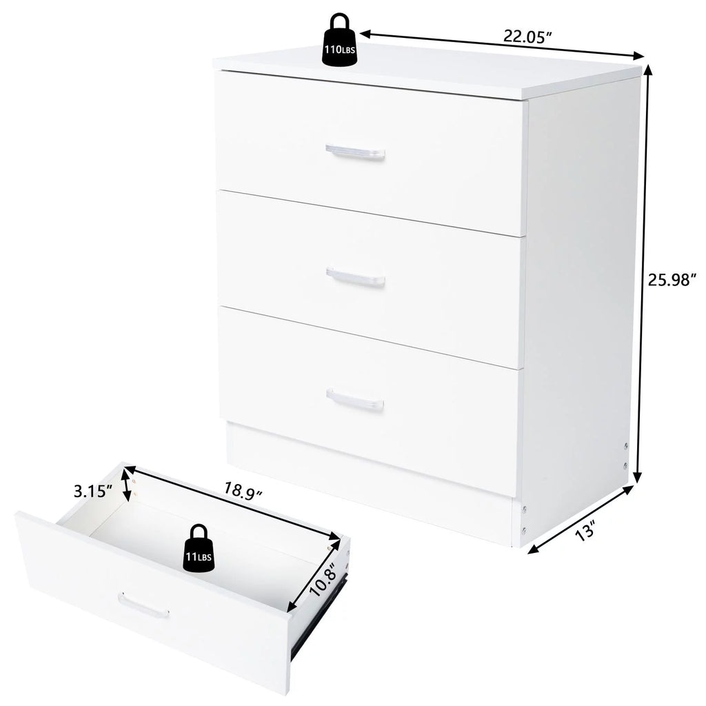 Set of 2 White 3 Drawer Dresser K78042