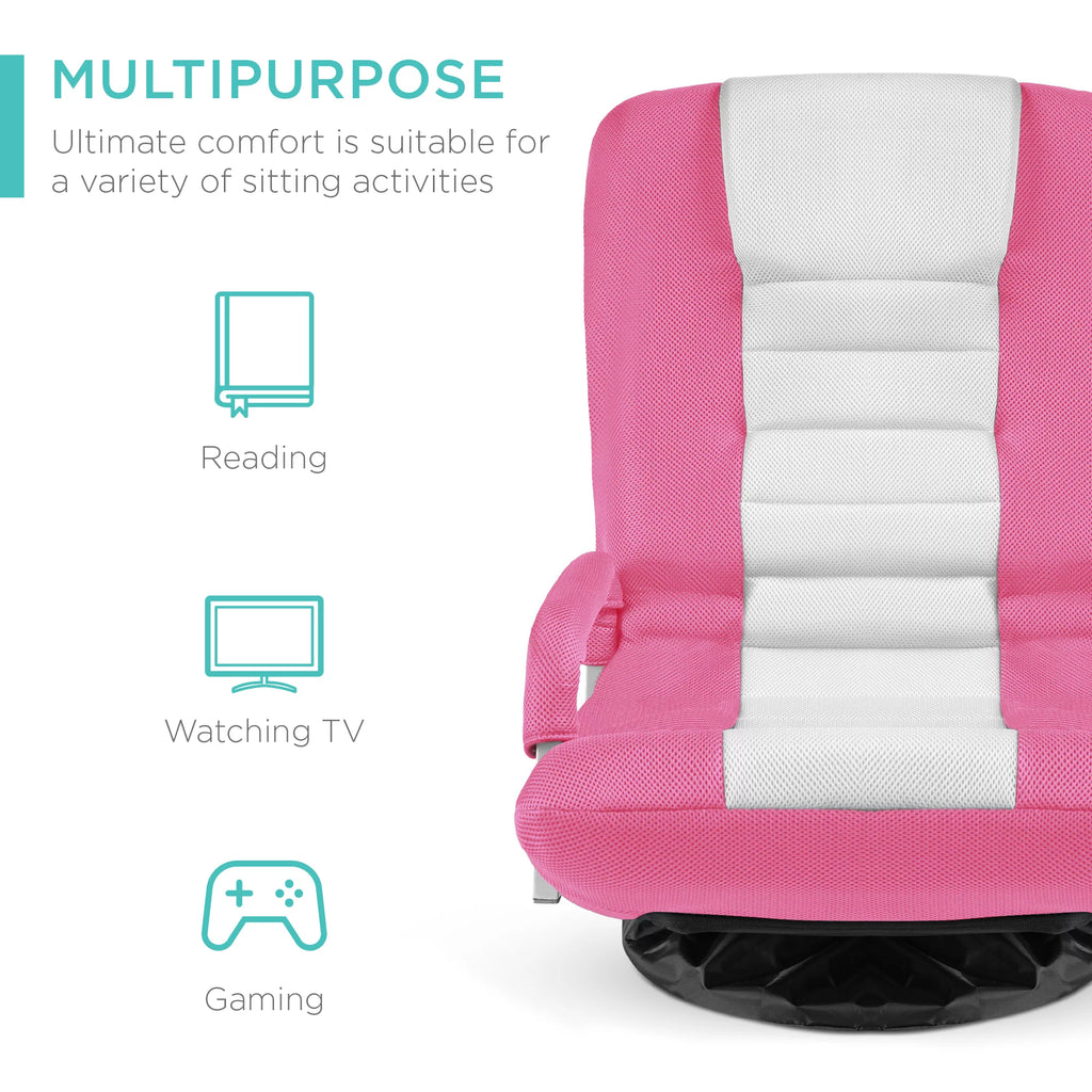 Pink White Foldable Swivel Floor Chair T7241
