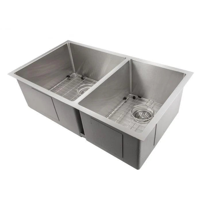 33 in. Double Bowl Stainless Steel Kitchen Sink with Bottom Grid L29100