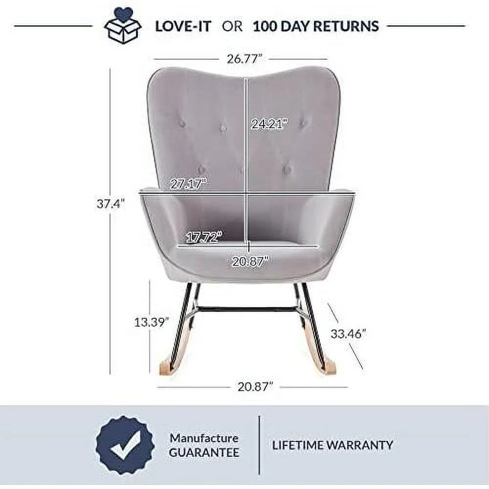 Gray Velvet Upholstered Rocking Chair K2170