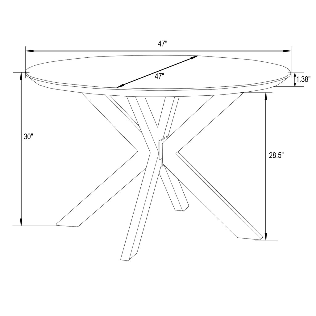 47" Round Wood Dining Table with Metal Base P9729