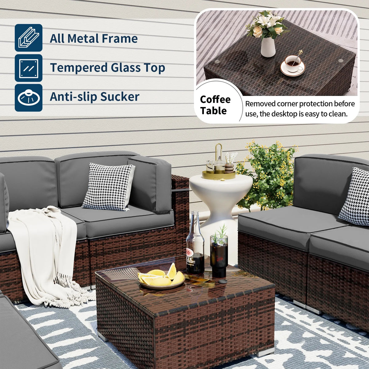 Modular Rattan Wicker 5PCS Patio Sofa Set P566