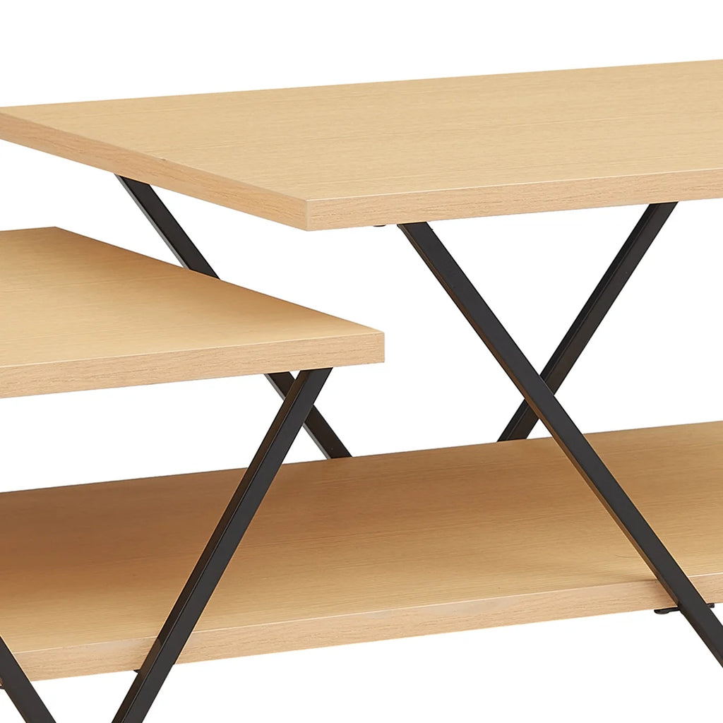 48 Inch 2 Tier Coffee Table with Bottom Shelf M8842