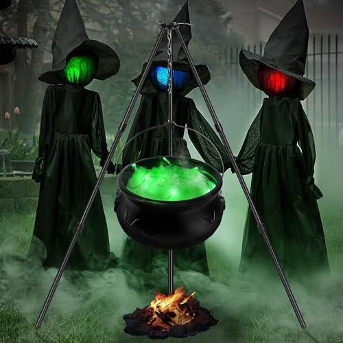 Black Plastic Cauldron with Lights S726464