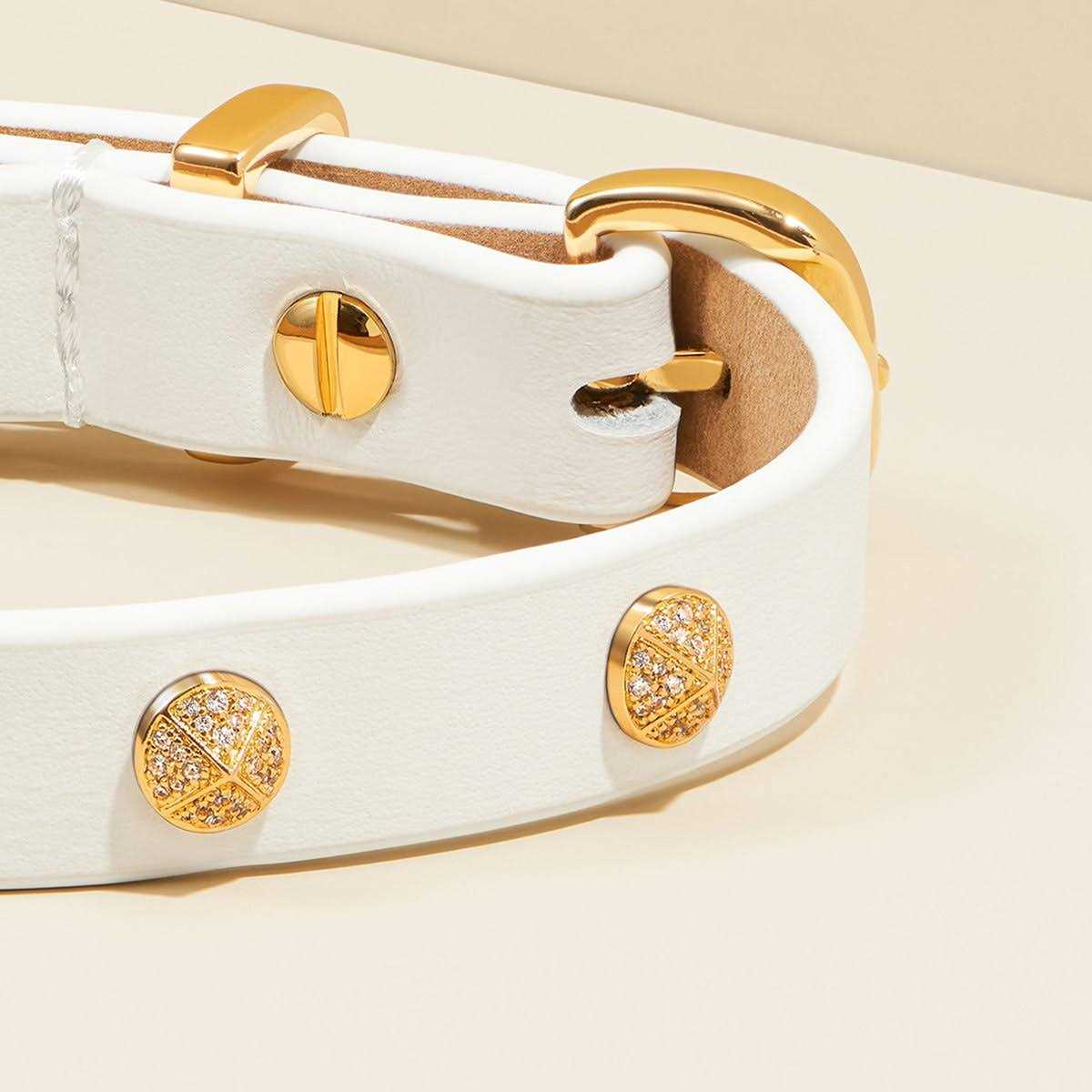 Genuine Leather & Microfiber Bejeweled Circular Stud Dog Collar G28773