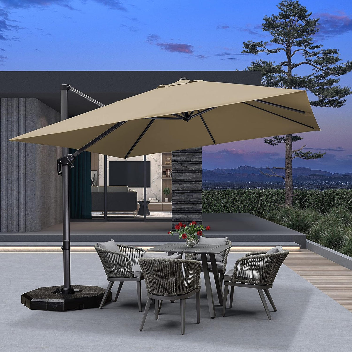 10 Feet Beige Cantilever Square Patio Umbrella U2181