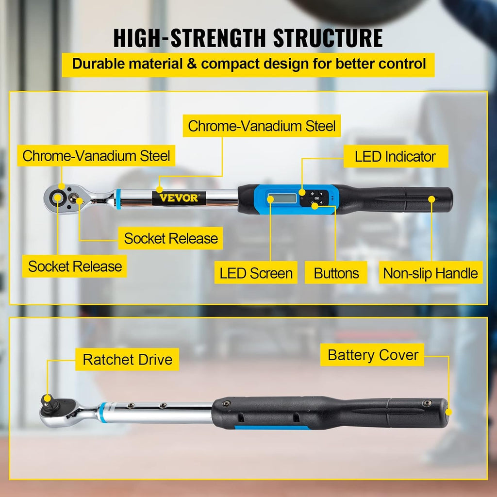 1/2 Drive Digital Torque Wrench 5-99.5 ft-lbs with Socket Set & Case I696233