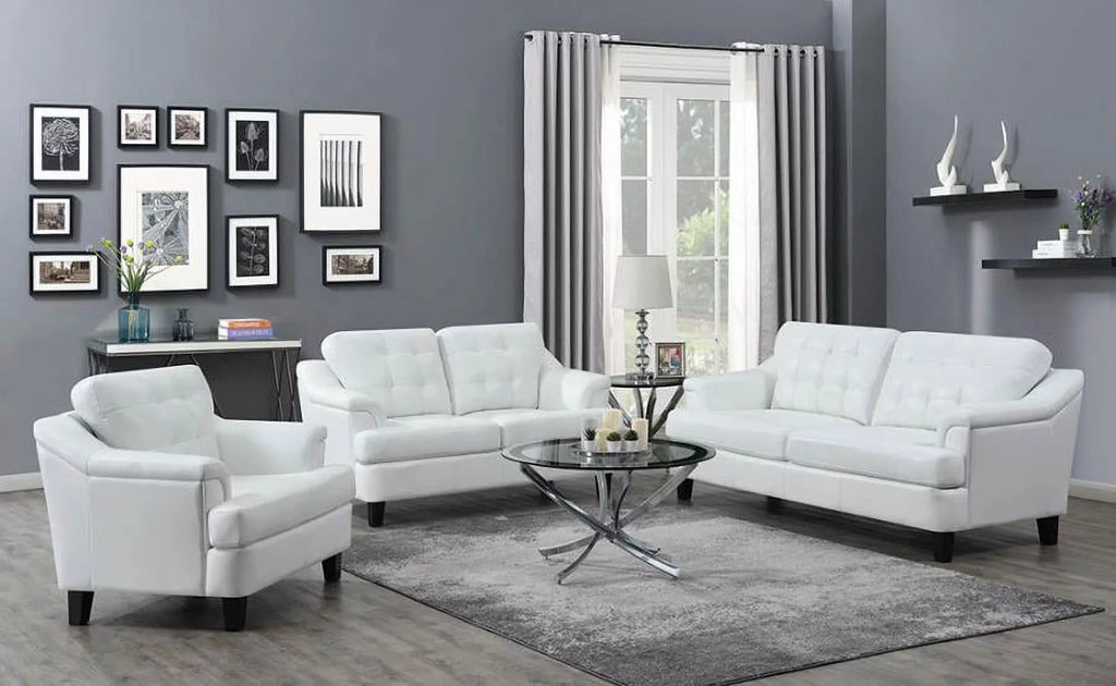 White and Black Faux Leather Upholstered Wooden Sofa Z31171
