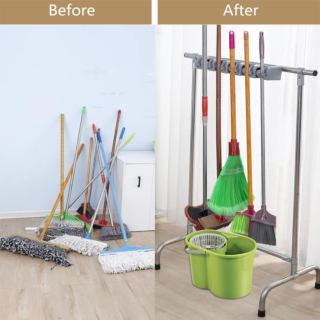 Floor Standing Broom Holder Organizer 10 Racks 8 Hooks A617