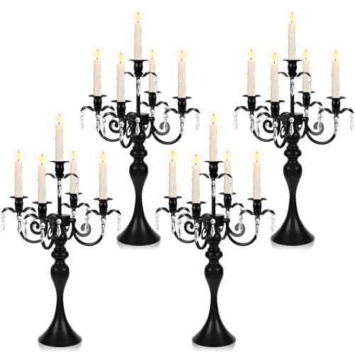 20'' Tall Crystal 5 Arm Candle Holders Set of 4 Black N492361
