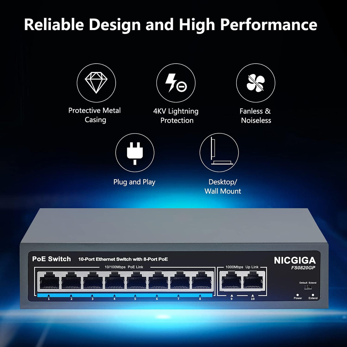 16 Port PoE Switch with 2 Gigabit Uplink I5434